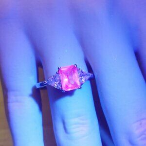 Sky Blue Spinel Fluorite Ring Glow UV Vintage Sterling Silver Three Gemstones